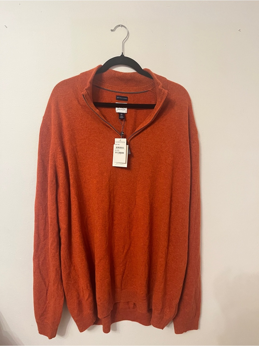 John W. Nordstrom Cashmere 1/4 Zip Sweater XXL Tall Rust Cider Mock Neck